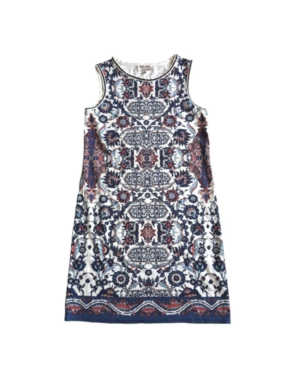 Max Studio Sleeveless Floral Mixed Print Shirt Dress Soft Casual Red White Blue